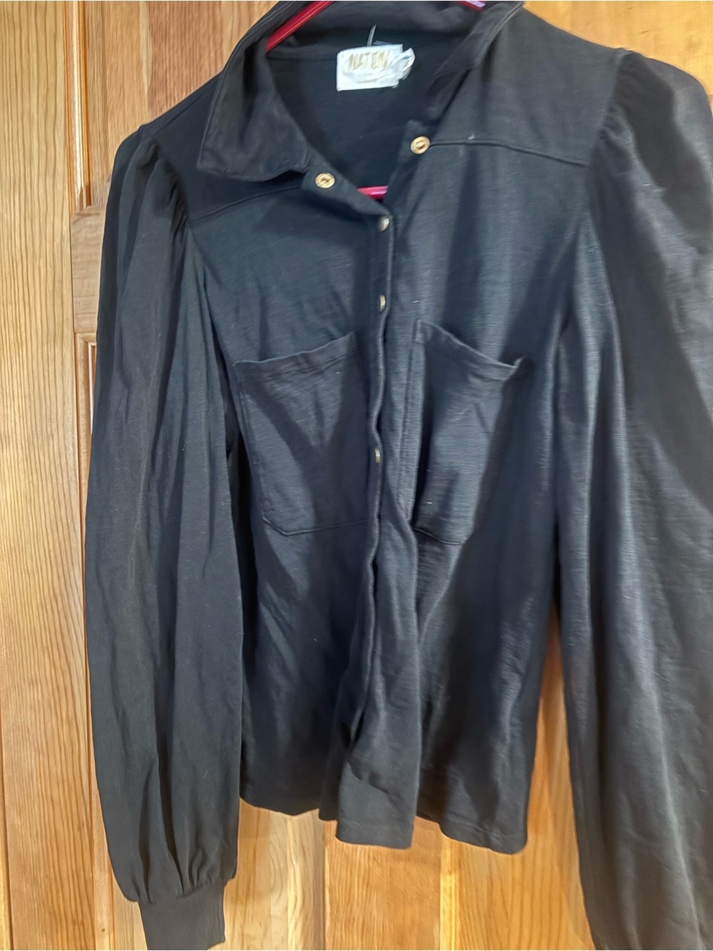 Nation LTD Black Button-Front Shirt with Puff Sleeves